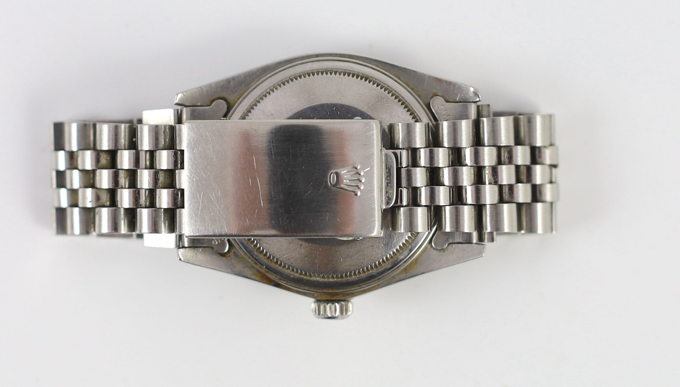 A gentleman's mid 1980's stainless steel Rolex Oyster Perpetual Datejust wrist watch, on a stainless steel Rolex bracelet